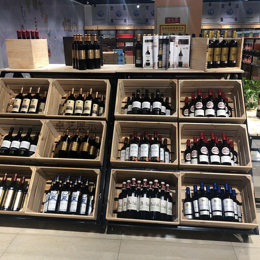 Wrought iron red wine rack commercial industrial wind wine rack column winery supermarket Nakashima Chen shelf display rack obliquely placed