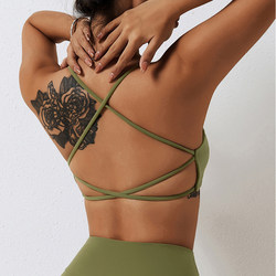 European and American brushed nude sports bra yoga clothing cross-beautiful back running fitness bra yoga vest with chest pad