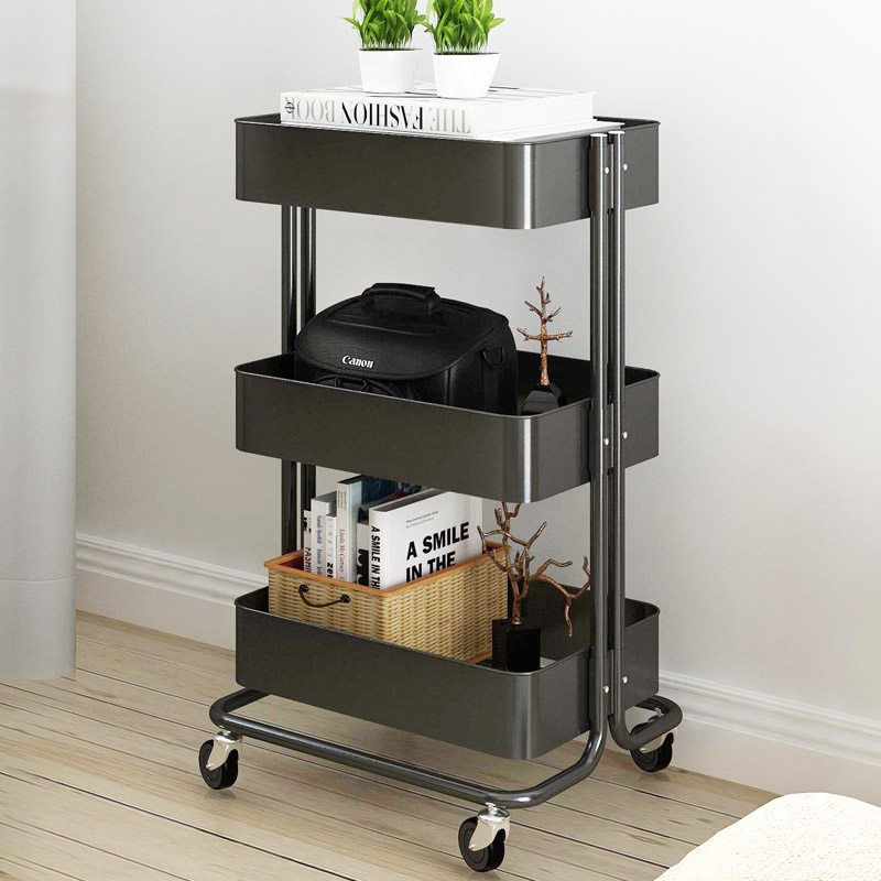 Three-layer movable trolley home wind rack kitchen rack living room Lasker bedroom storage rack