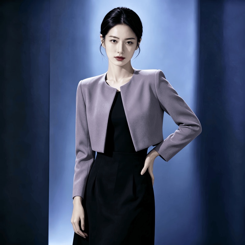 Purple Ultra-Short Blazer for Women, Spring and Autumn Dress, Cheongsam Outerwear, Cardigan, Shawl, Long-Sleeve Round-Neck Top for Women