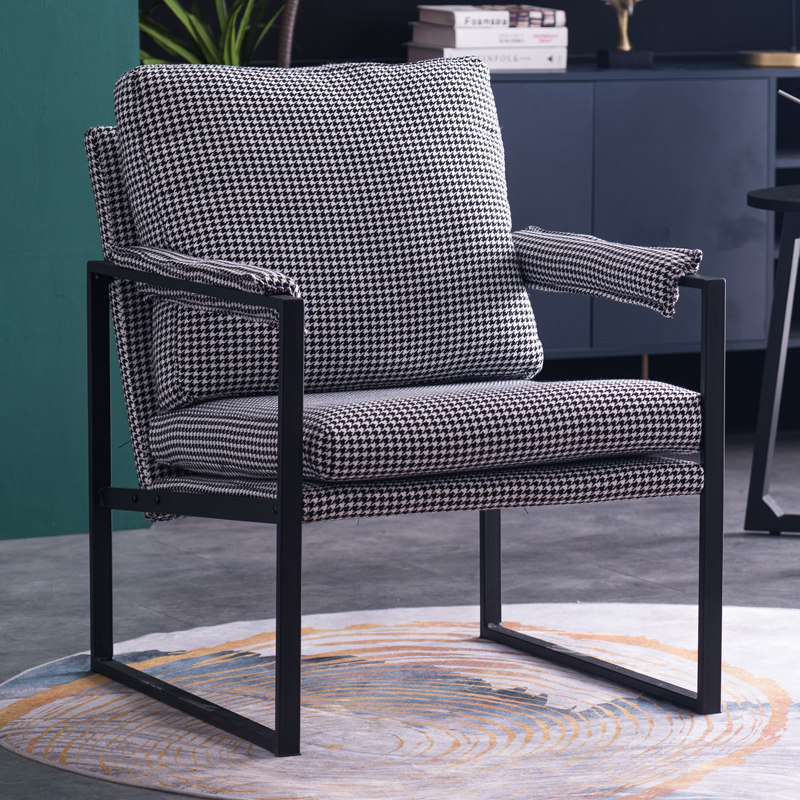 Nordic houndstooth single sofa light luxury minimalist ins style living room metal iron leisure lazy sofa chair