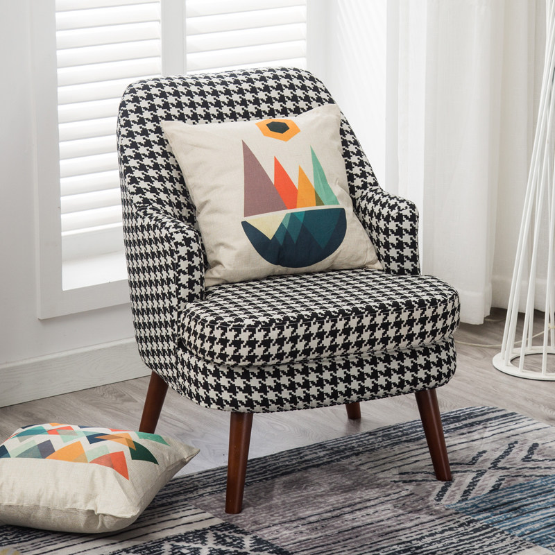 Single sofa chair houndstooth Nordic sofa bedroom balcony lazy modern minimalist living room fabric small sofa