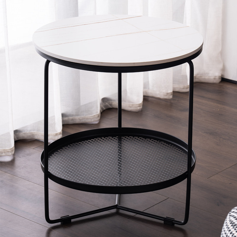 Nordic light luxury slate double-layer small coffee table living room bedroom balcony simple modern round sofa side table