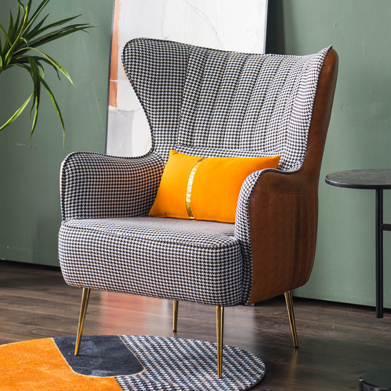 Nordic single sofa chair light luxury houndstooth modern minimalist small apartment leather art living room bedroom high back tiger chair