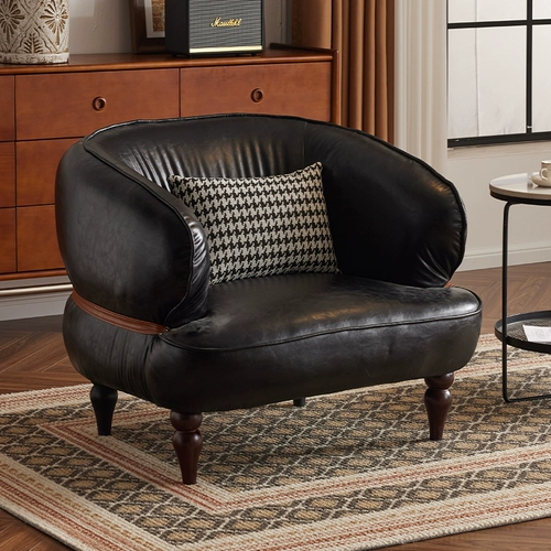 Легкий роскошный ретро -одиночный диван Американский масляный восковой восковой кожа маленькая квартира Минималистская домашняя балкона прием гостиной ленивый диван