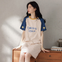 Fenten summer short sleeve nightgown women cotton thin round neck cute pullover pajamas large size cotton home wear skirt