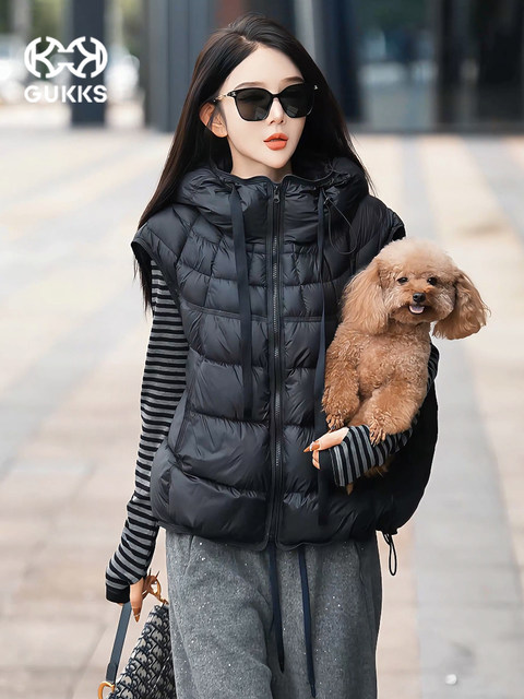 Mingming GUKKS Down Vest 2025 Autumn and Winter New Casual Versatile Vest Down Jacket Hooded Jacket