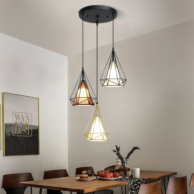 Nordic modern minimalist three-headed diamond dining room hanging lights Creative loft Art bar Dining Room Cafe lamps