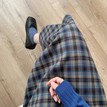 Big yard skirt fat sister mm autumn loose and thin a word high waist dress hundred and retro-ancient grid straight tube skirt