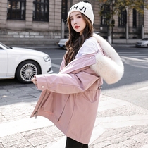 Real fur collar bride wedding red little fragrant wind small subpie overcomes overalls to wear down woman short winter jacket