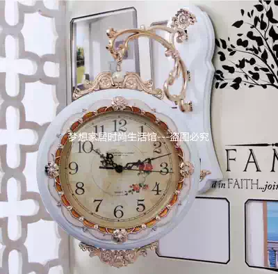 Retro wrought iron hanging clock mute home wall double-sided American pastoral living room nostalgic clock double-sided dining room wall