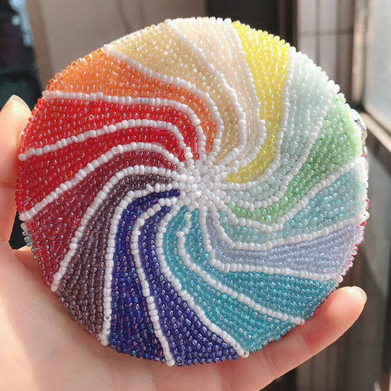 Net red color creative coin purse women handmade DIY beaded beaded embroidery card bag round coin bag clutch purse