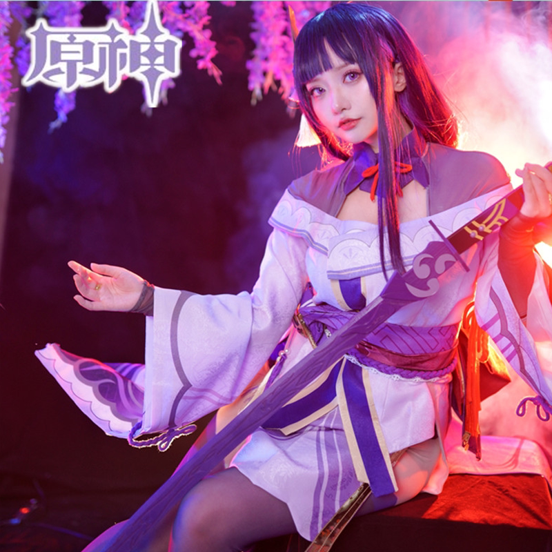 Genshin Impact Thunder General Cosplay Inazuma Castle Thor Bal Anime C Suit Game Costume Female Wig in Stock