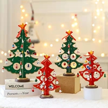 Christmas decorations wooden Christmas tree desktop small wooden old man snowman DIY mini Christmas tree ornaments