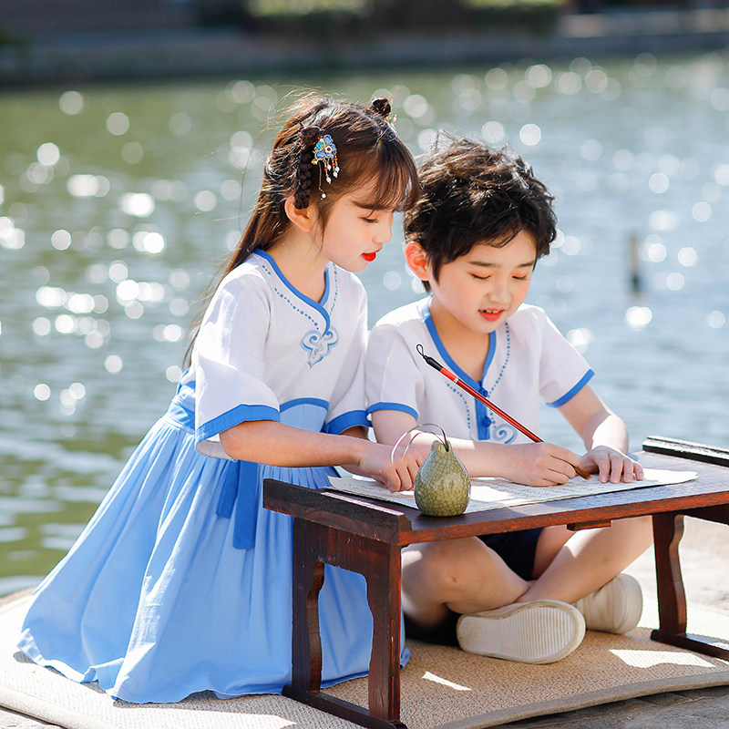 Primary school uniforms summer clothes kindergarten uniforms children's class uniforms retro Chinese style Hanfu Liuyi chorus performance clothes