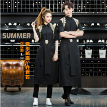 18 New products Contrast trend tooling barber shop work suit shirt apron bar waiter work clothes for men and women