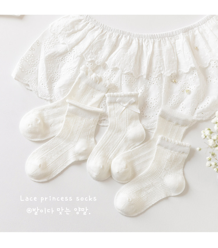 Girls' Socks Spring and Summer Thin Pure Cotton Children's Seamless Short Socks Summer Mesh Baby Girl White Lace Princess Socks — 9
