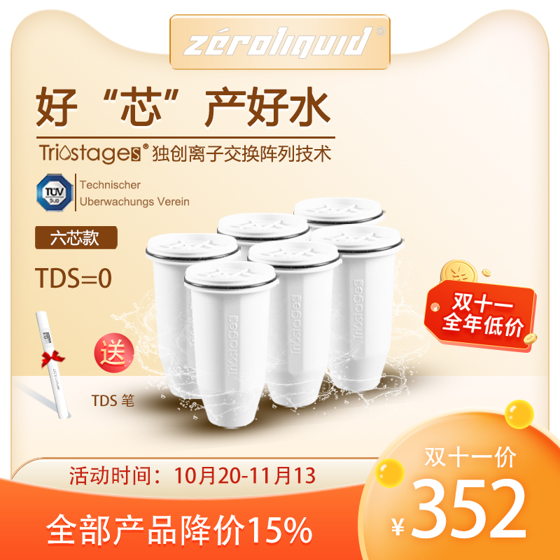 Lindu Water Purifier Filter Cartridge Is Compatible with Zerowater 6-Core Pack, Effectively Removes Impurities, Tds=0, Suitable for Direct Drinking at Home