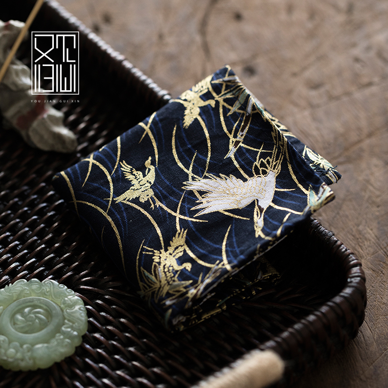 See you again, retro Qianhe bronzing hand-made clean square kung fu tea set accessories double-layer rag absorbent tea towel