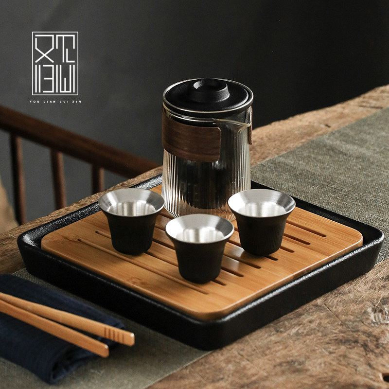 Travel Kunfu Tea Set Ceramic Portable Express Cup One Pot Four glass pure silver small set high-end