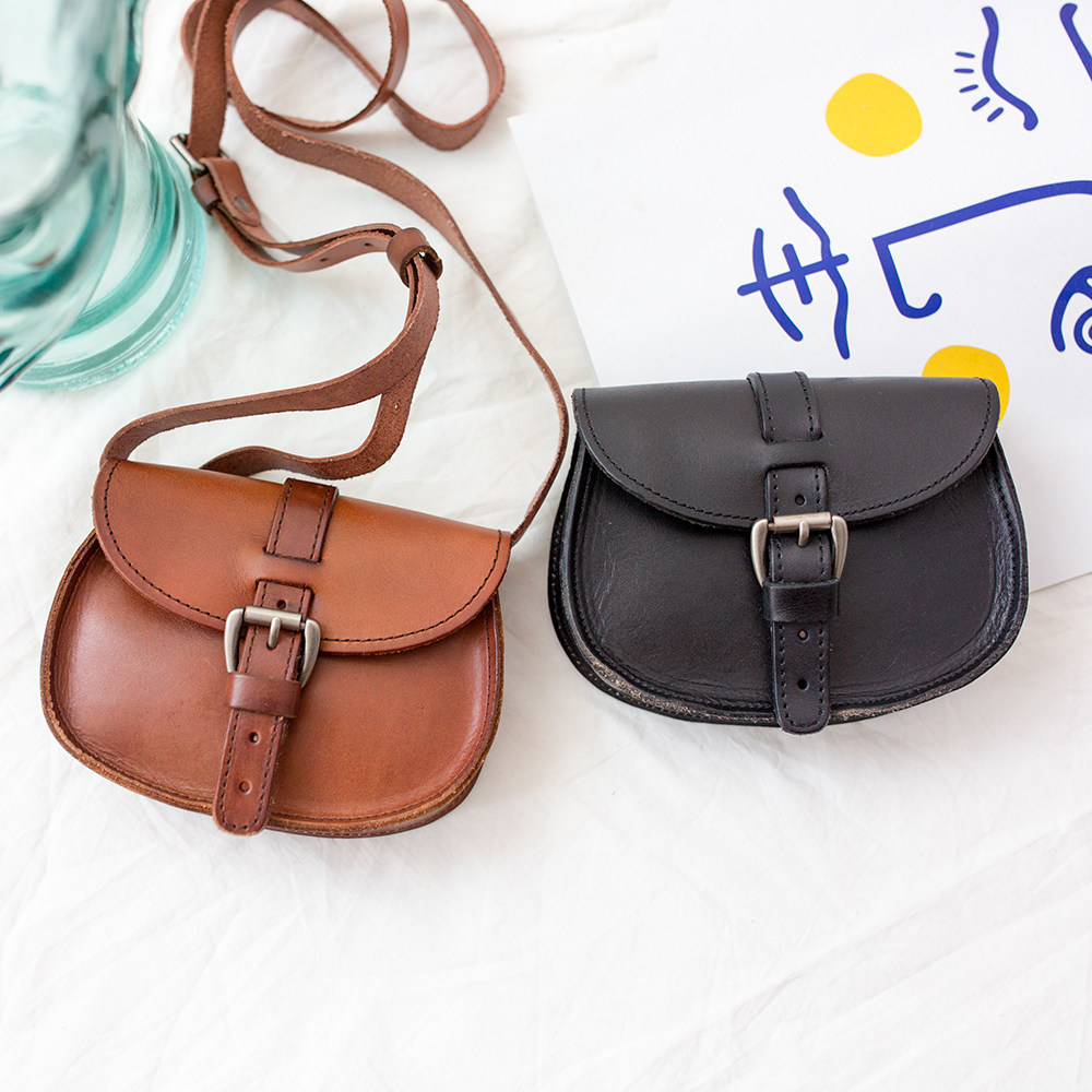 Clear cabin no retreat no zopiclone original design Head layer of cow leather diagonal straddle mini saddle bag 