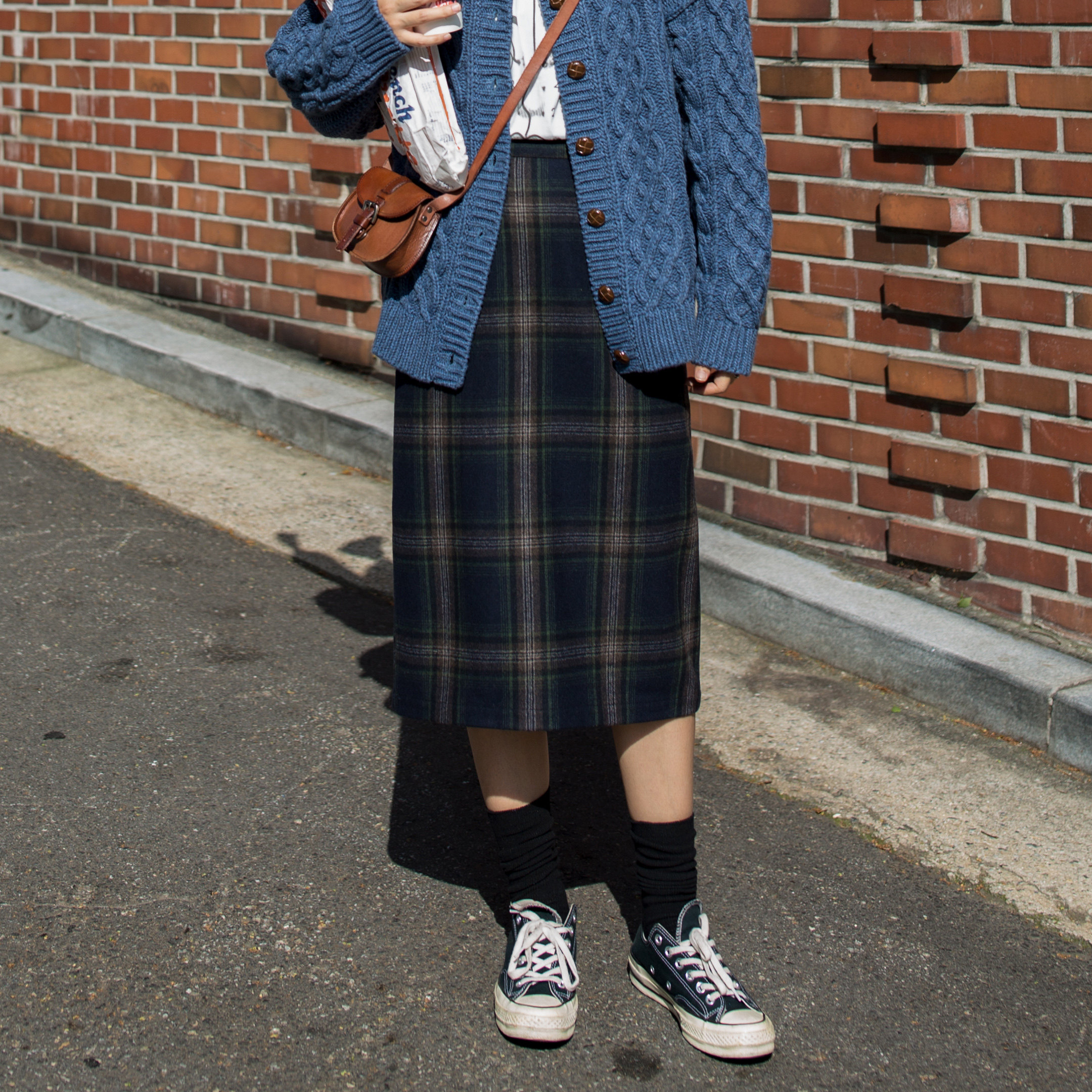 zopiclone original design retro classic plaid over-the-knee slit shows thin woolen pencil skirt half body