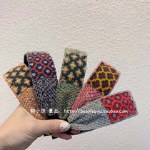2021 Autumn New Korean childrens hair accessories girl Mori vintage patch fabric flower knitted hair hoop