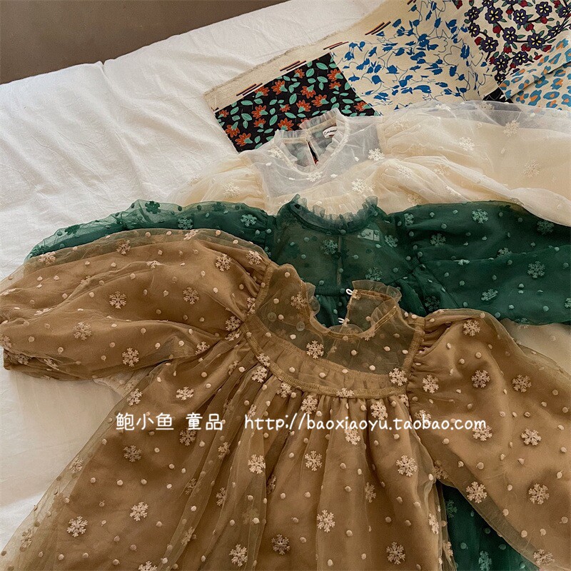 2022 spring new girl baby long-sleeved embroidered flower mesh princess dress skirt dress