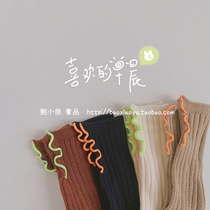 Abalone Fish 2022 Spring New South Korea Ins Girls Pure color Agaric Curl Crockery Pit Bar Socks Cotton Socks