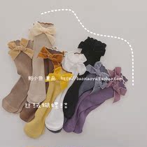 Abalone Fish 2022 Spring New South Korea Ins Girl Princess Wind Pure Color Velvet Butterfly Knot SILO SOCKS COTTON SOCKS