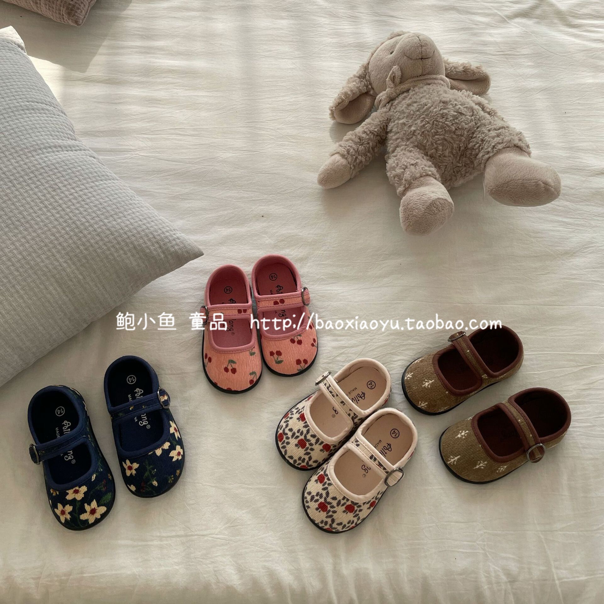 2022 autumn new girls retro forest series literary corduroy floral fabric canvas shoes single shoes princess shoes