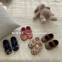 2022 Spring New Girl Retro Son Ensemble Art Light Core Suede Broken Flower Cloth Art Canvas Shoes Single Shoes Princess Shoes