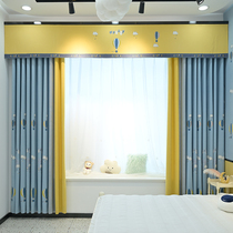 2021 new childrens room curtain boys and girls full shade bay window blue cartoon boy bedroom soundproof