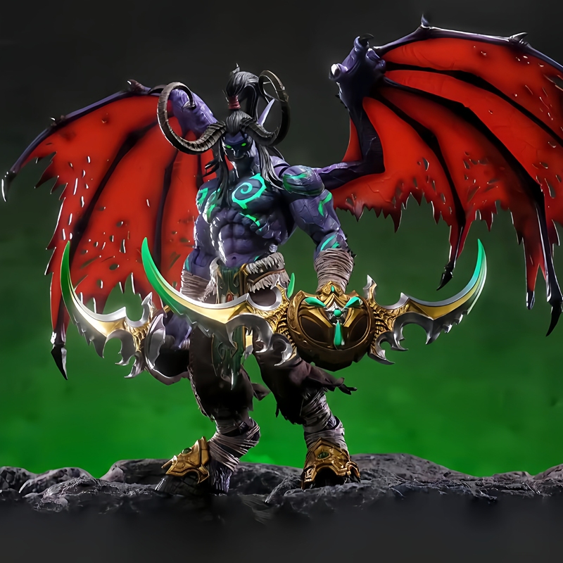 In-Stock World of Warcraft Illidan Demon Hunter Wrath of the Light and Son of Darkness Light-Up Statue Movable Figurine