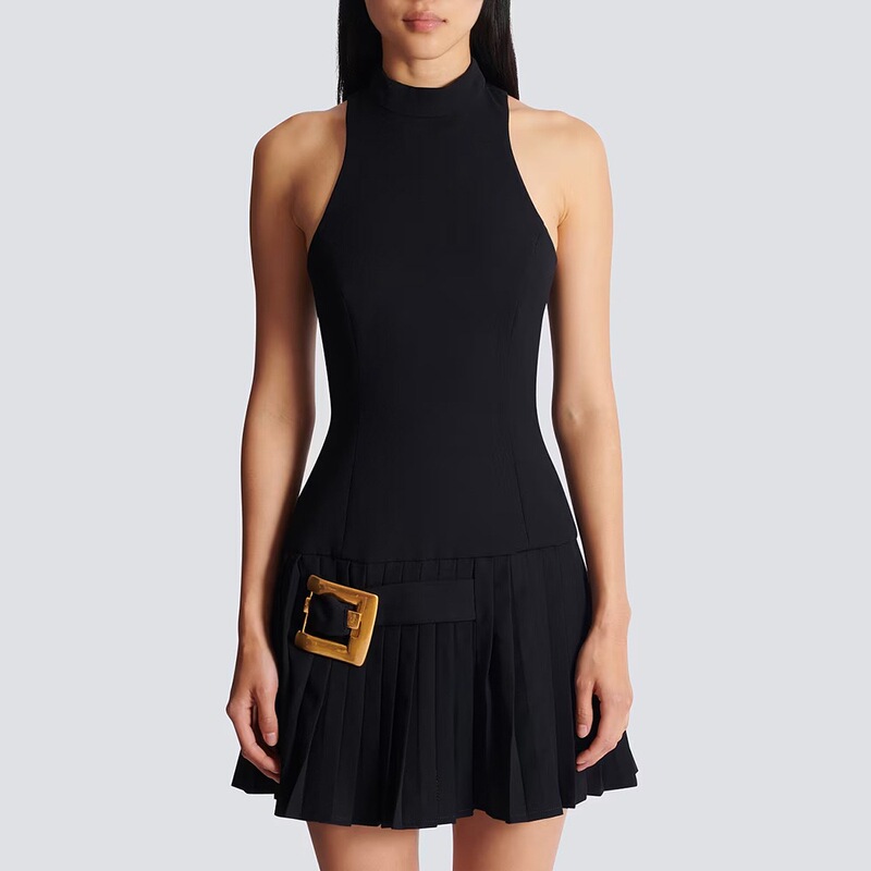 Balmanjina 2026 Spring/Summer New Fashion Half-Turtleneck Pleated Sleeveless Knit Dress Balmanjina 2026 Spring/Summer New Fashion Half-Turtleneck Pleated Sleeveless Knit Dress