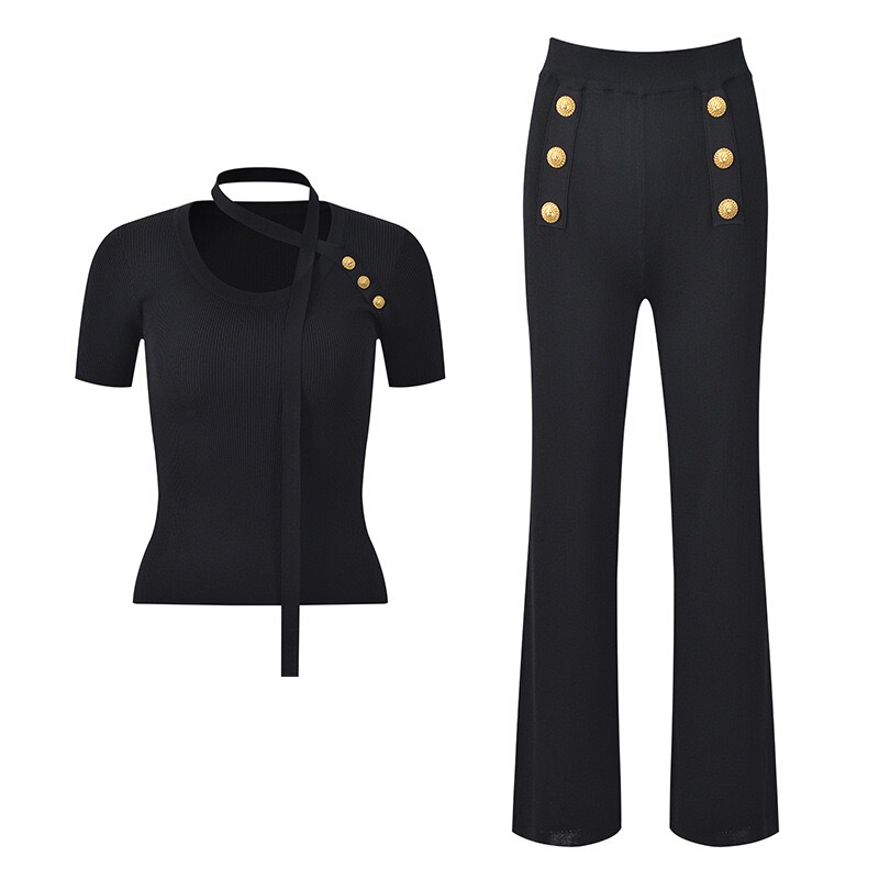 Balmanjina 2026 Summer New Round Neck Knitted Top + Drapey Straight-Leg Pants Two-Piece Set Balmanjina 2026 Summer New Round Neck Knitted Top + Drapey Straight-Leg Pants Two-Piece Set
