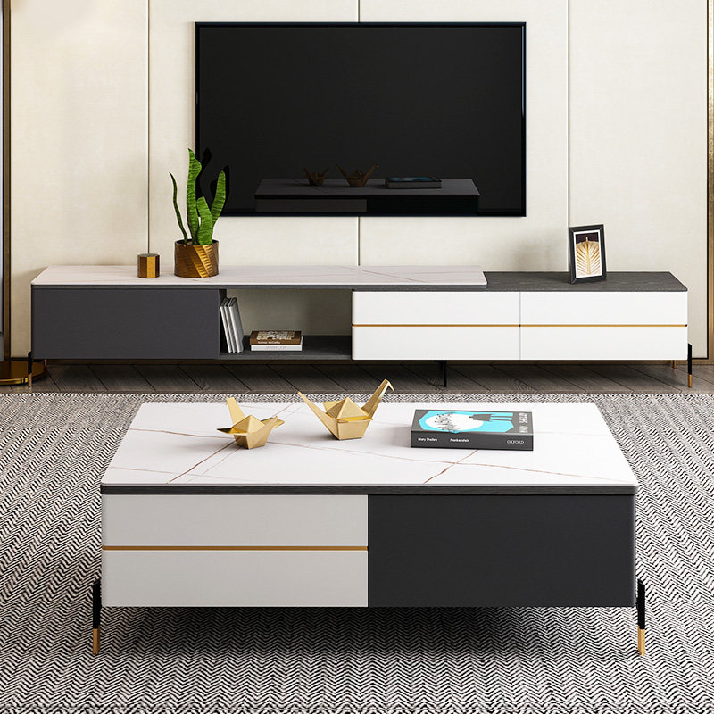 Italian light luxury modern simple rock slab coffee table TV cabinet combination set living room small apartment minimalist cabinet