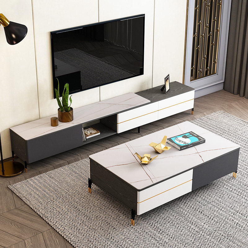 Italian light luxury modern simple coffee table TV cabinet combination set Living room household small household minimalist marble table
