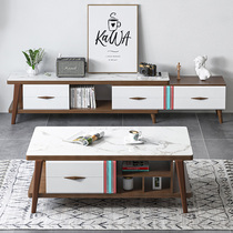 Nordic coffee table TV cabinet combination Modern simple small apartment retractable Marble living room set furniture