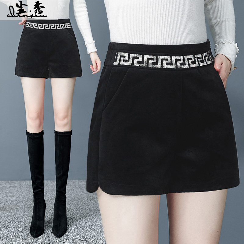 Flush wide leg shorts women winter 2020 new wear elastic high waist casual A-line pants show thin leggings boot pants