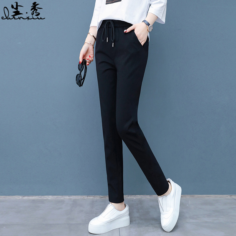 Large size sports women pants spring knit 100 hitch black display slim trousers elastic high waist Halen casual fitness pants