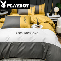  Playboy four-piece cotton pure cotton 100 bed ins wind Nordic quilt cover dormitory three-piece bed sheet people 4