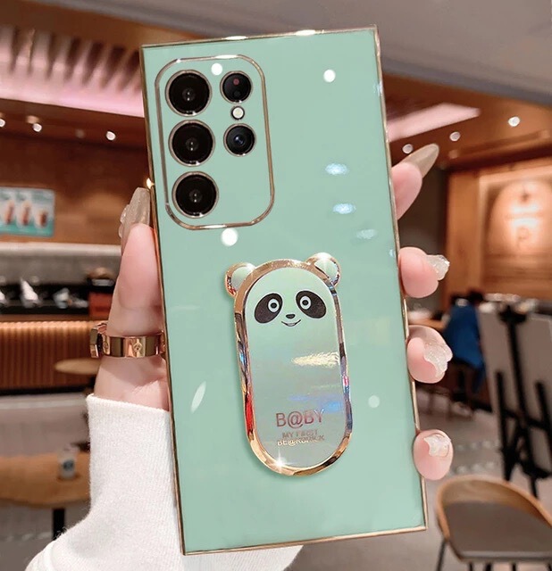 Bearbrick Girls Electroplated Silicone TPU Kickstand Function S23, S23 Plus, S23 Ultra, S22, S22 Plus, S22 Ultra, S21, S21
