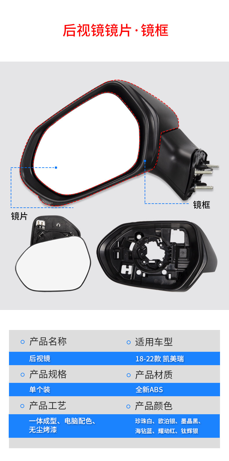 Suitable for 18 19 22 Camry rearview mirror shell eight generation Camry rearview mirror rear cover turn light lens