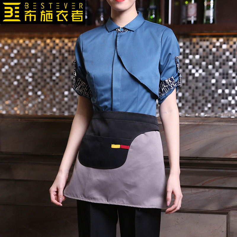 Waiter work clothes apron Catering Western restaurant Hotel fashion work clothes waist short gray unisex