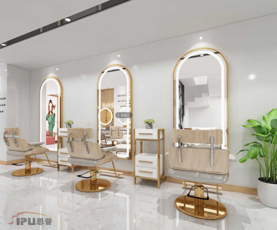 Luminous barber shop mirror wallmounted with lamp hair salon single