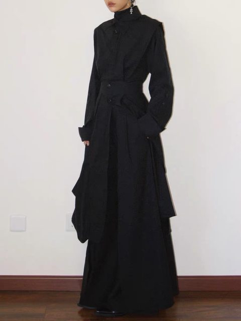 Yohji Yamamoto Dark Windbreaker Slit Waist Dress 2024 Spring and Autumn Design Pioneer Long Shirt Skirt