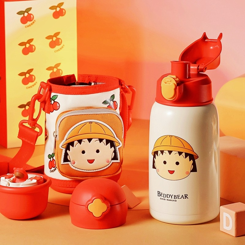 Zhang Jianing Tongan Cup with Bear Cherry Small Balls of Balls Insulation Cups Sponge Baby Pocket Children Three Straws Cups