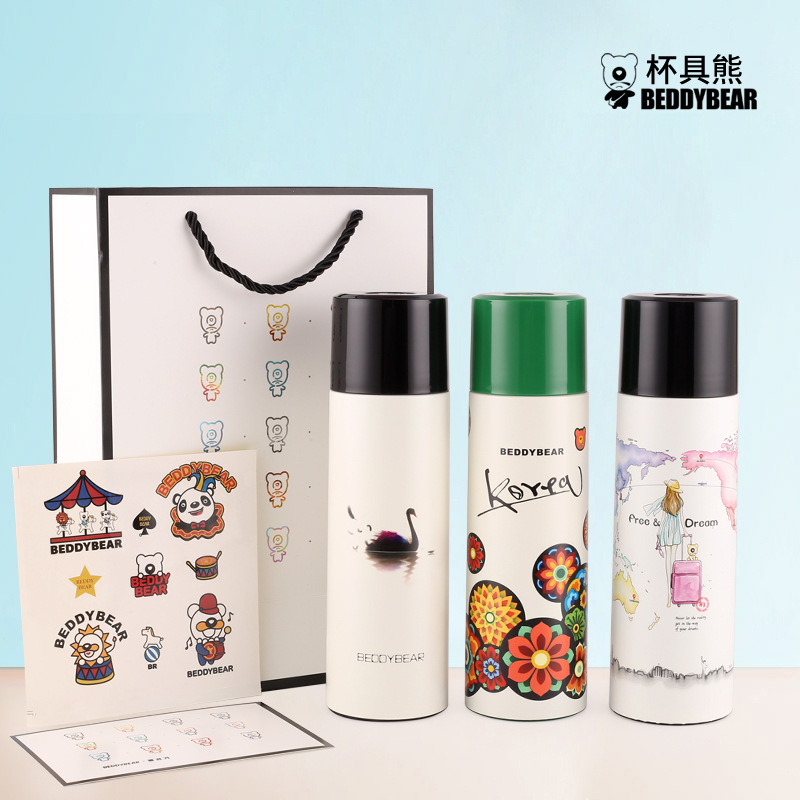 Korean Cup with Bear Travel Cup Adult Insulated Cup Wooden hibiscus Swan Cup Stainless Steel Fashion Han Edition Girls' Water Glass