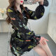 Spring style printed lapel chiffon shirt
